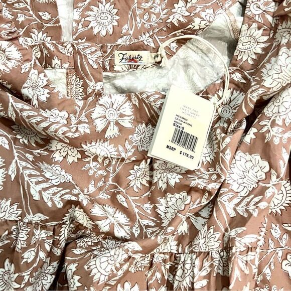 FAHERTY Freya Clay Jai Floral Blouson Sleeve 100% Cotton Flowy Midi Dress Sz S - Picture 12 of 12